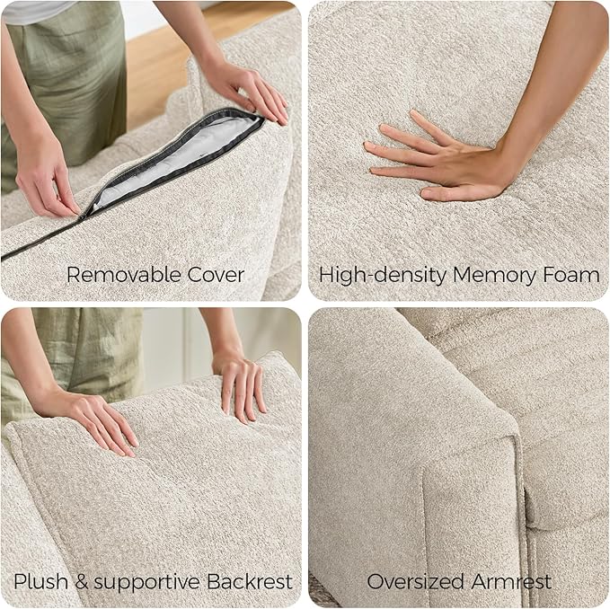 41.7" Single Cloud Sofa, Boneless Couch for Small Spaces, Modern Comfortable Upholstery Sofas with Pillows for Living Room, Apartment, Dorm, Office, Removable Cover, No Assembly Required, Apricot