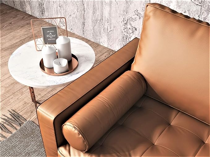 Womble Mid Century Modern Couch with Bolster Pillows, PU Leather Upholstered Tufted Seat, Versatile Retro Design for Comfortable Living Spaces, Loveseat, Coffee Brown