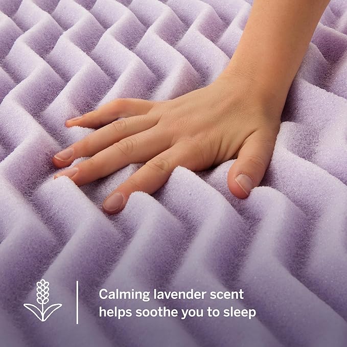 LUCID Lavender Infused 3 Inch Memory Foam Mattress Topper with 5 Zones – Queen Size – Plush Feel – CertiPUR Certified – Dorm Room Essentials