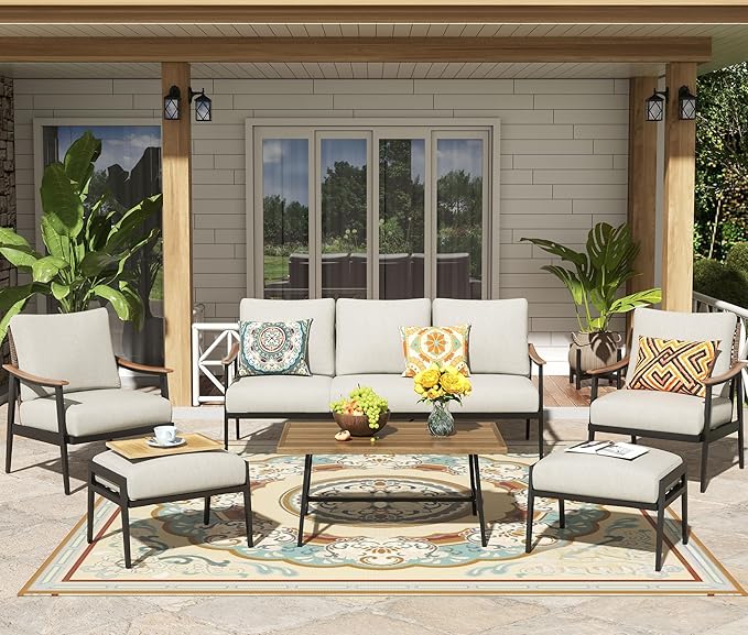 NATURAL EXPRESSIONS 8 Pieces Patio Furniture Set, Outdoor Furniture Sofa Sectional Modern Metal Patio Conversation Set with High Back Wicker Backrest & Loveseat for Balcony, Backyard, Deck, Porch