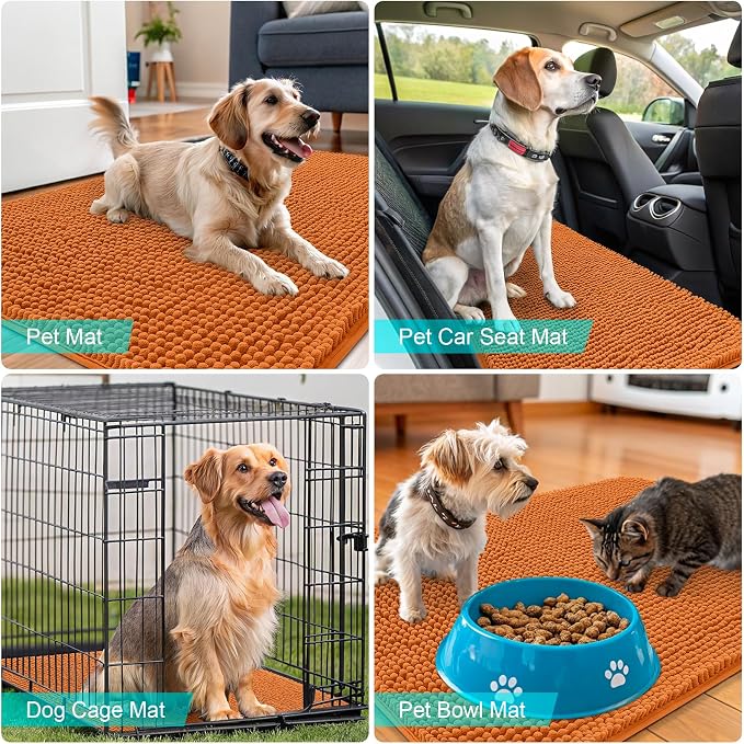 OLANLY Dog Door Mat for Muddy Paws 47x24, Absorbs Moisture and Dirt, Absorbent Non-Slip Washable Doormat, Quick Dry Chenille Mud Mat for Dogs, Entry Indoor Entryway Carpet for Inside Floor, Clay - Image 7