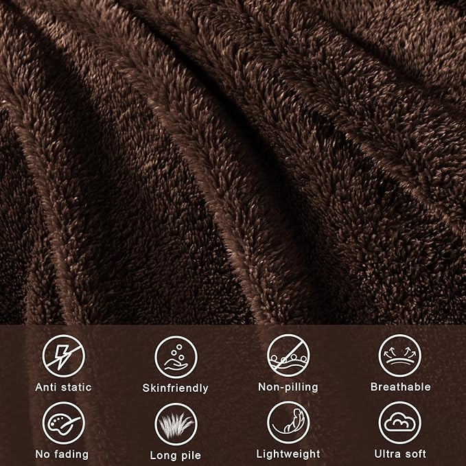 Exclusivo Mezcla Queen Size Blanket for Bed, Super Soft Velvet Plush Fleece Blankets, Fuzzy Cozy and Warm for Winter, 90x90 Inches, Coffee