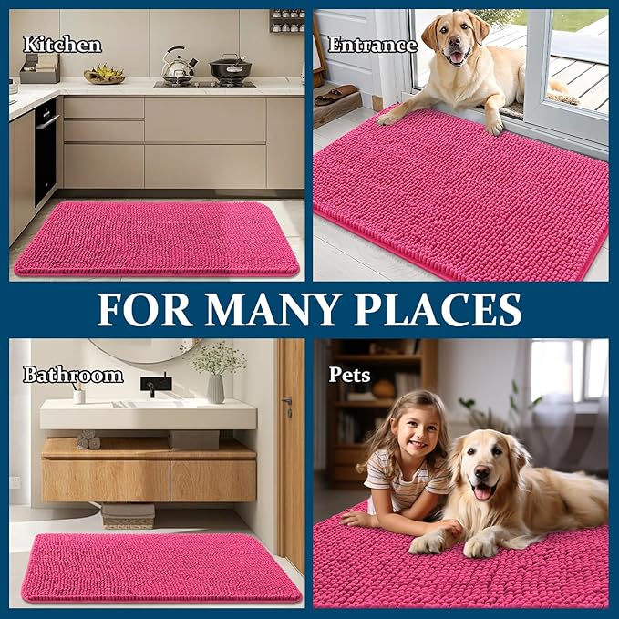 OLANLY Dog Door Mat for Muddy Paws 59x20, Absorbs Moisture and Dirt, Absorbent Non-Slip Washable Doormat, Quick Dry Chenille Mud Mat for Dogs, Entry Indoor Entryway Carpet for Inside Floor, Hot Pink - Image 8