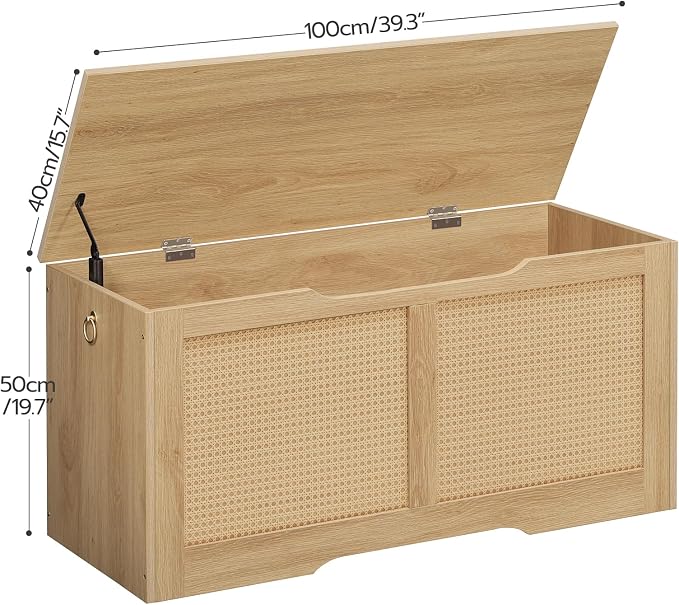 HOOBRO Storage Bench, 39.3" Toy Box, Rattan-Like Storage Chest, Sturdy Entryway Bench Supports 220 lb, Toy Chest, Safety Hinge, U-Shaped Opening, Easy Assembly, Natural NL11CW01 - Image 3