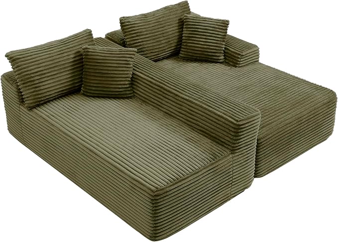 105-Inch L-Shaped Right Facing Corner Compressed Sofa Modular Sectional Boneless Cloud Sofa Floor Foam Couch with Chaise Lounge, Corduroy Corner Boneless Cloud Couch