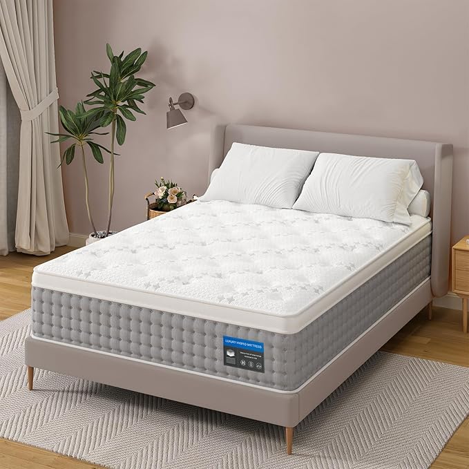 Sleepmax Queen Mattress 14 Inch - Hotel-Collection Hybrid Mattress Pain Relief - Extra Lumbar & Hip Support - Cooling Gel Bed in a Box Spine Alignment - CertiPUR-US, Fiberglass-Free, 365-Night Trial