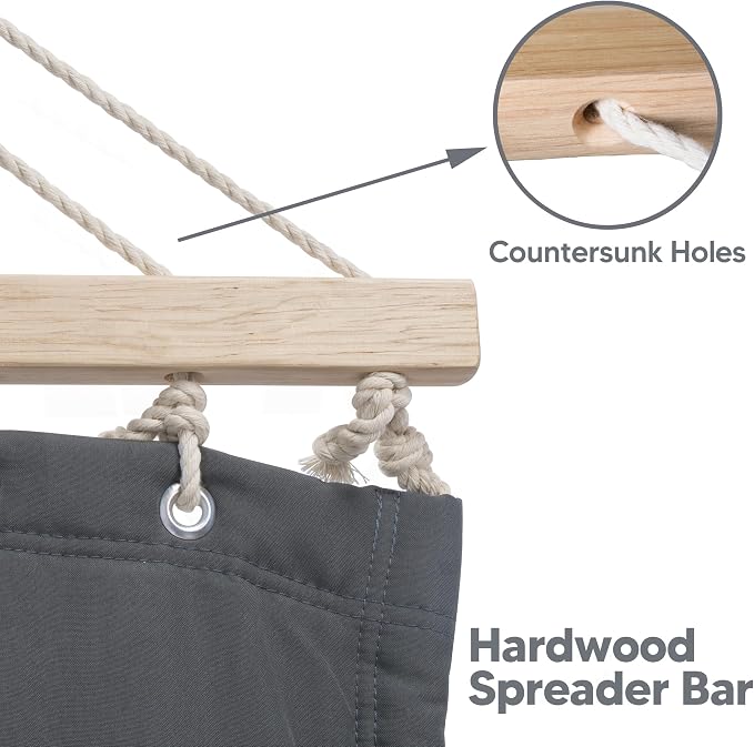 SUNCREAT Portable Tree Hammock with Hardwood Spreader Bar, Extra Large Soft Pillow, Heavy Duty 2 Person Hammock for Indoor, Outdoor, Gray - Image 5