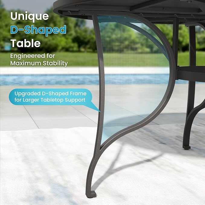 PHI VILLA 67" Outdoor Round Table for 8, Large Metal Wrought Iron Patio Dining Table with Umbrella Hole, All Weather Furniture for Outside Deck, Yard, Porch - Black - Image 4