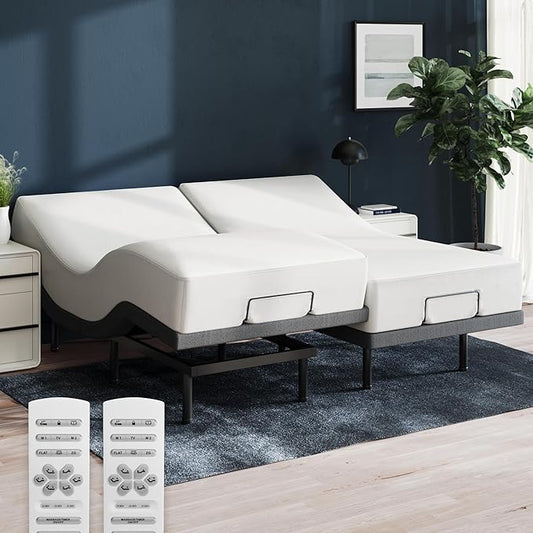 Nectar Premier Split King Adjustable Base & 13” Hybrid Mattress (New) - Head/Foot Incline - Medium Firm Memory Foam & Coils - Cooling Upgrade - 3 Massage Settings - 365-Night Trial & Forever Warranty