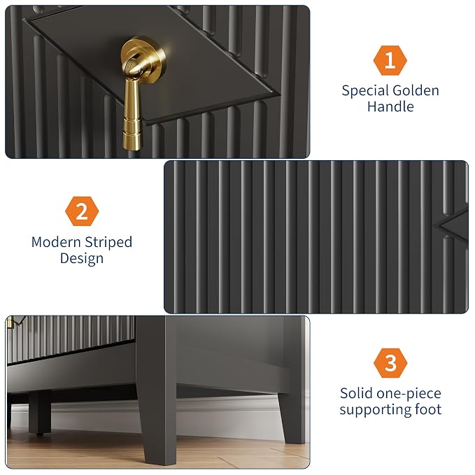 GarveeHome Fluted Dresser for Bedroom, 47.2 Inch Wide 6-Drawer Wood Dresser, Modern Chest of Drawers, Storage Organizer Cabinet for Living Room, Hallway, Entryway, Black - Image 5