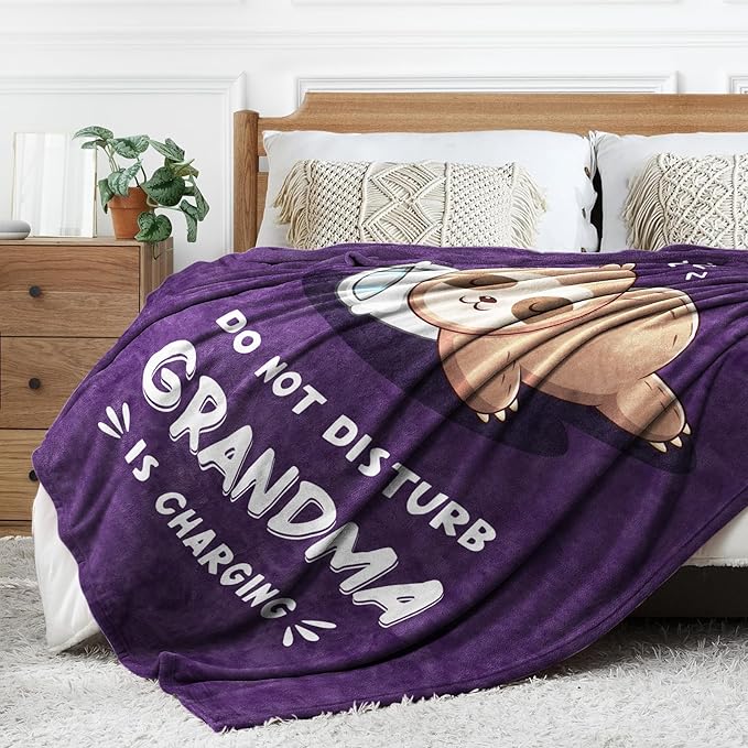 Funny Gifts for Grandma Mothers Day, Grandmas Birthday Gift from Grandkids, Grandma is Charging Sloth Blanket, Grandmas Gifts for Christmas, Soft Sloth Blanket for Grandmother 60" x 50"