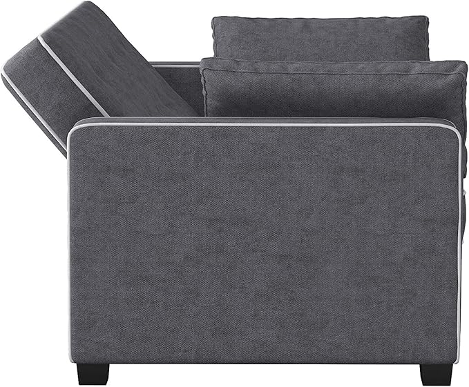 Serta Ainsley 72.6" Convertible Sleeper Sofa, Queen Size, Dreamcoil Comfort, Soft Woven Fabric, Charcoal