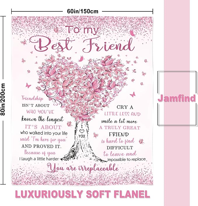 Best Friend Birthday Gifts Blanket 60"x 80", Gifts for Best Friend Women, Bestie Gifts, BFF Gifts, Soul Sister Graduation Gifts Ideas for Women, Friendship Unique Gifts