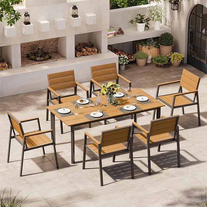 Outdoor Patio Dining Chairs Set of 2, 350LBS Capacity Aluminum Patio Dining Chairs with Armrests, Weather-Resistant for Lawn, Garden, Yard, Poolside and Indoor Use (Gray & Teak) - Image 6