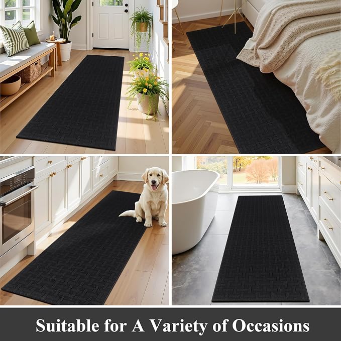 Ileading Hallway Runner Rug 2x6ft Kitchen Floor Mat Modern Geometric Non Slip Throw Rugs Busy Traffic Extended Indoor Doormat Machine Washable Accent Carpet for Laundry Bedroom(Black) - Image 8