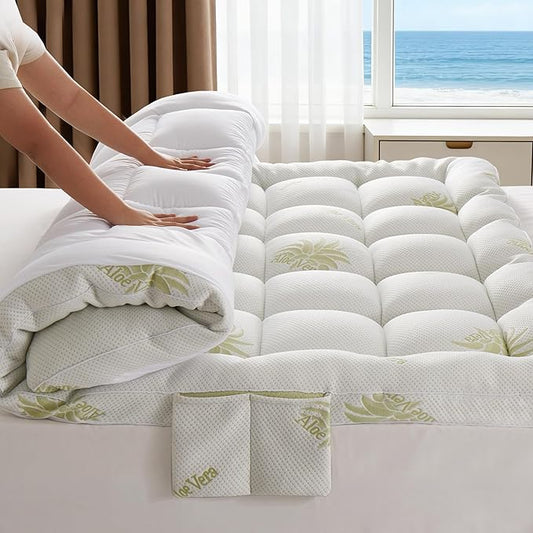 Mattress Topper Full Size Breathable Filled Soft Fluffy Supportive for Back Pain Relief, Bed Mattress Pad Pillow Topper with Extra Thick Padded Protector for 8"-21" Deep Pocket