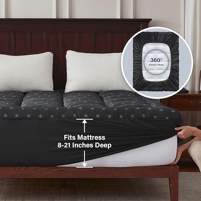 Anluoer Memory Foam Mattress Topper King for Back Pain,Down Alternative Pillow Top Mattress Topper,Thick Mattress Pad with 8-21" Deep Pocket, 78x80 Inches, Dark Grey
