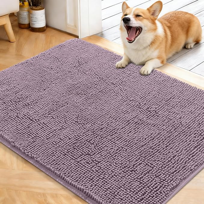 OLANLY Dog Door Mat for Muddy Paws 40x32, Absorbs Moisture and Dirt, Absorbent Non-Slip Washable Doormat, Quick Dry Chenille Mud Mat for Dogs, Entry Indoor Entryway Carpet for Inside Floor, Deep Plum by OLANLY