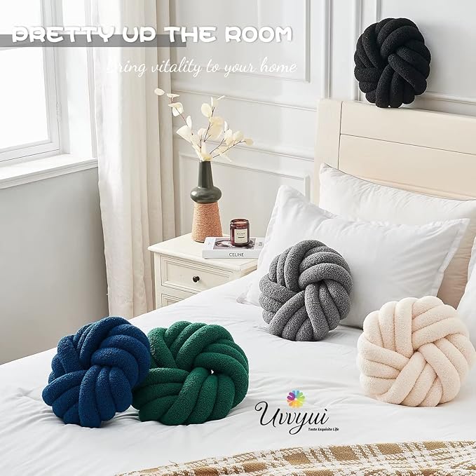 Uvvyui Knot Pillows, 14 Inch Decorative Throw Pillows Round Pillows Cushion, Soft Handmade Knotted Ball Pillow Plush Cushion Home Decor for Bed Couch Living Room (Dark Gray, 14 Inch)