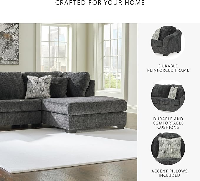 Signature Design by Ashley Biddeford Contemporary L-Shaped Right-Arm Facing 2-Piece Sectional with Chaise, Loose Seat Cushions and 4 Accent Pillows, Gray