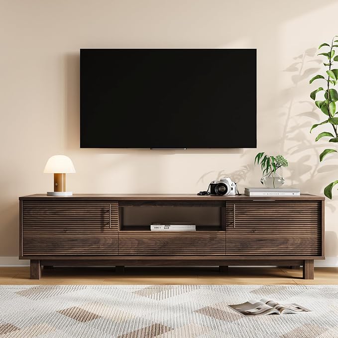 Marsail 58" Fluted TV Stand for 65/55/43 Inch TV, Entertainment Center with Storage Cabinets, Drawer & Open Shelf, Mid-Century Modern Media TV Console for Living Room and Bedroom, Walnut - Image 6