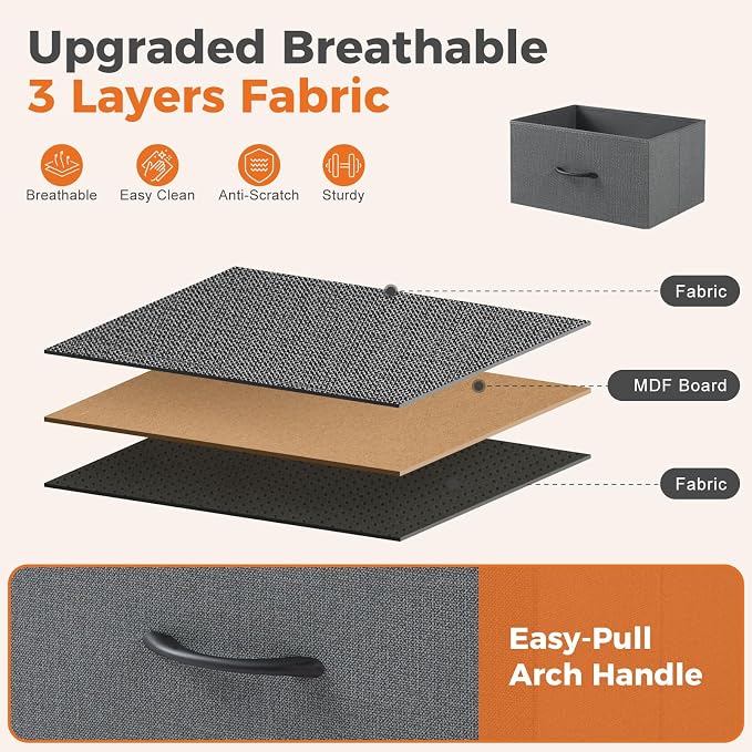 Sweetcrispy 9 Drawer Fabric Dresser Tall Chest Storage Organizer Tower with Cabinet Metal Frame and Wood Top Lightweight Closet Furniture for Bedroom,Charcoal Grey - Image 7
