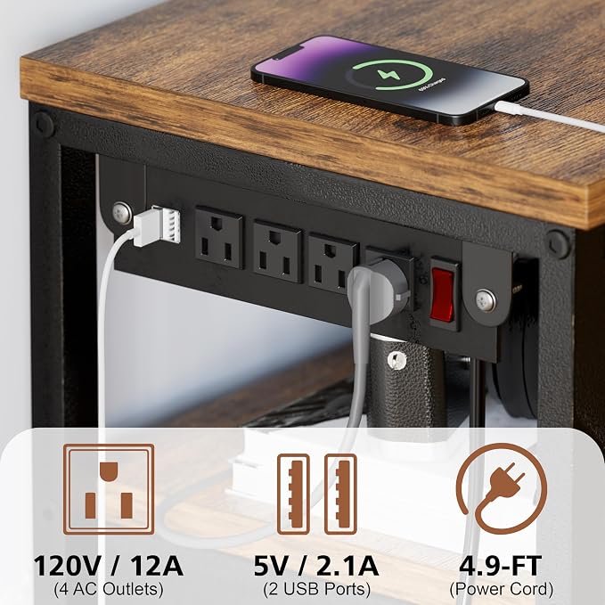 JUSTOGO TV Stand with Mount and Power Outlet, TV Stand with Drawers Storage for Living Room Bedroom, LED Entertainment Center for 45 55 60 65 inch, Height Adjustable Media Console, Rustic Brown - Image 3
