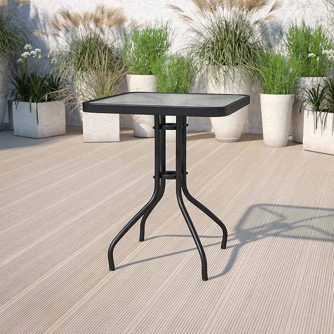 Flash Furniture Barker 23.5" Square Indoor/Outdoor Tempered Glass Patio Side Table, Outdoor Patio Table for Commercial or Residential Use, Clear/Black - Image 2