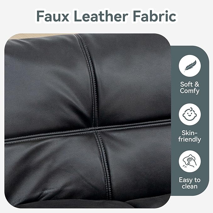 Futon Sofa Bed Convertible Couch, Black Faux Leather Sofa Bed with Memory Foam, Adjustable Backrest & Armrests, Multifunctional Small Loveseat Sleeper Sofa for Living Room, Apartment, Office
