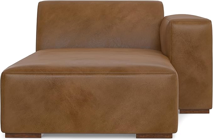 SIMPLIHOME Rex Right Chaise Sofa Module in Full-Grain Genuine Leather, Caramel Brown, 44-inches W x 69.5-inches D, Handcrafted Modern-Style Right-Arm Chaise Lounge Chair for Living Room