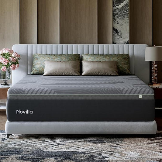 Novilla Queen Memory Foam Mattress, 10 Inch Queen Mattress with AiryFlow Cooling System for Cool Night Sleep, Pressure Relief, Ergonomic Dual-Layer Support, CertiPUR-US Certified, Medium Firm