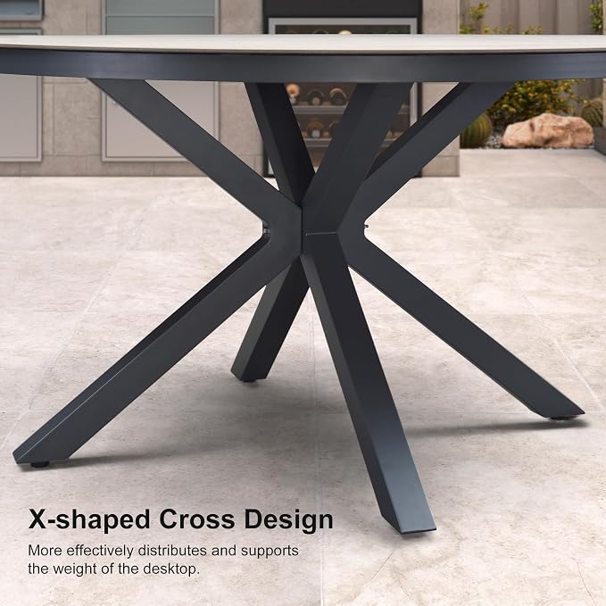 PURPLE LEAF 7 Pieces Patio Dining Set Wicker Outdoor Furniture Round Table and Chairs Set for Garden Deck Aluminum Frame Backyard Kitchen Set, Cushions and Pillows Included Grey - Image 3