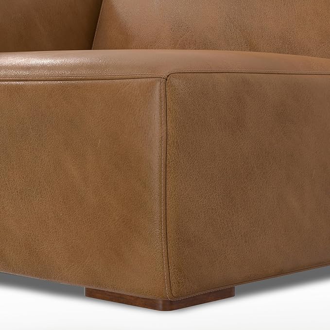 SIMPLIHOME Rex Left-Arm Sofa Module in Full-Grain Genuine Leather, Caramel Brown, 44-inches Wide, Handcrafted Modern-Style Left-Arm Accent Chair for Living Room and Family Room