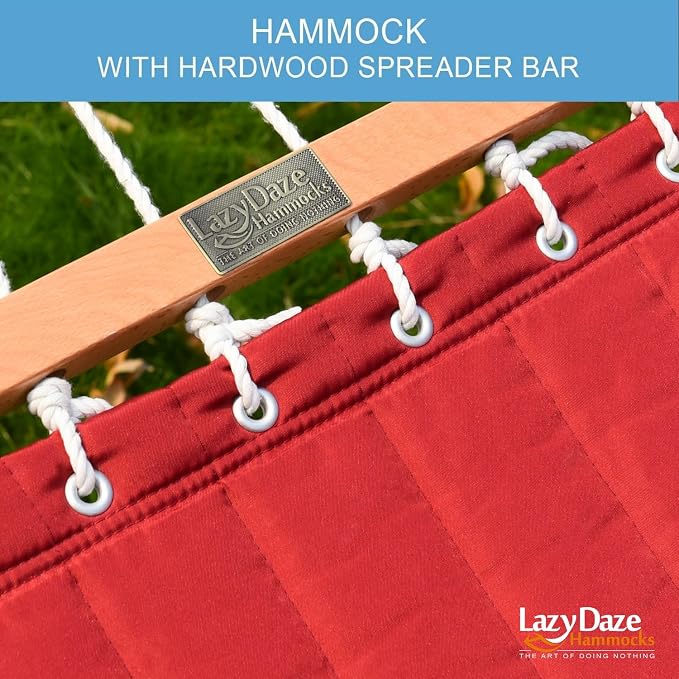 Lazy Daze Hammocks 12 FT Double Quilted Fabric Hammock with Spreader Bar and Detachable Pillow, 2 Person Hammock, 450lbs Weight Capacity, Burgundy - Image 4