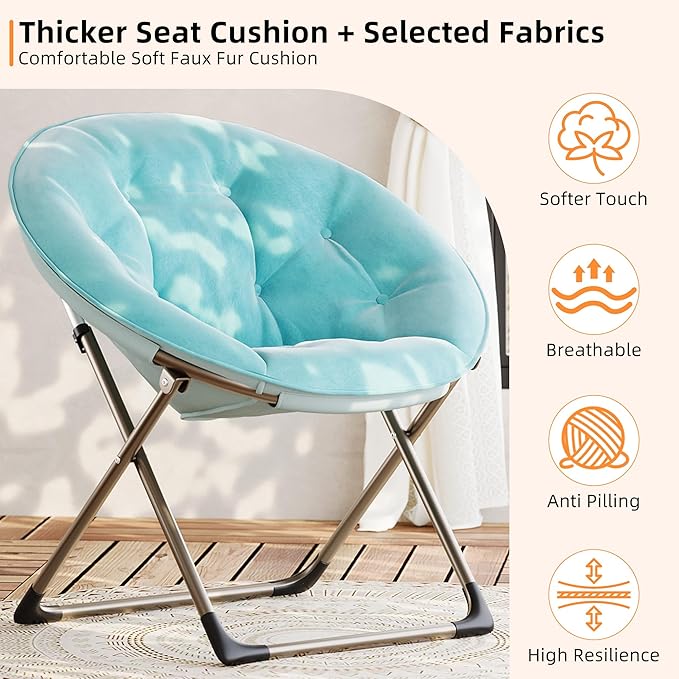 GAOMON Saucer Chair, Comfy Chair Faux Fur Lounge Moon Chair with Folding Metal Frame, Oversized Plush Flower Accent Seat for Adults, Teens & Kids, for Teens, Bedroom, Dorm or Living Room, Blue