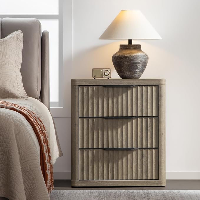 SICOTAS Night Stand Set of 2 Nightstands with 3 Drawers Storage Bedside Table Large Fluted Bed Side End Table Modern 25.6" Tall Wide Night Stands for Bedroom Living Room Sofa Couch Office, Grey Alder - Image 7
