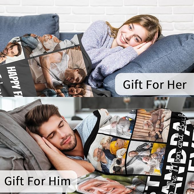 ROMANDY Ships Next Day Custom Blanket with Picture Customized Banket Personalized Throw Blankets Customizable Photo Blankets Customize Gifts for Mom Dad Girlfriend Boyfriend Wife Husband Her Him