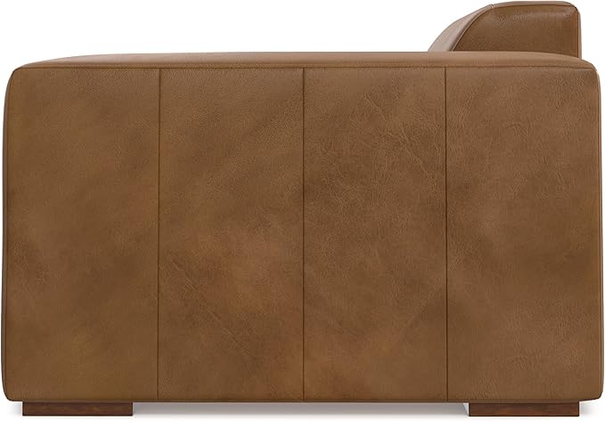 SIMPLIHOME Rex Right-Arm Sofa Module in Full-Grain Genuine Leather, Caramel Brown, 44-inches Wide, Handcrafted Modern-Style Right-Arm Accent Chair for Living Room and Family Room