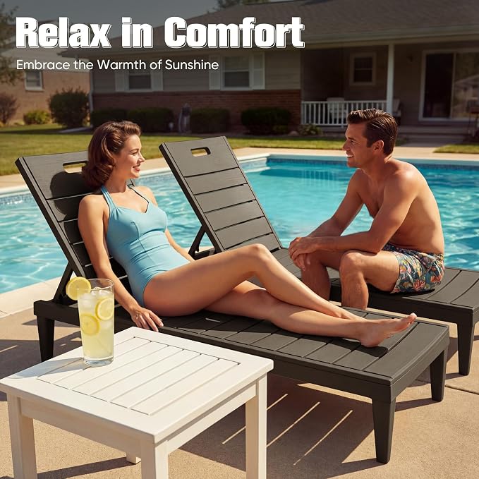 Devoko Outdoor Chaise Lounge Chair Set of 2 with 5-Position Adjustable Back, Waterproof & Lightweight PP Lounge Chairs for Outside Pool Patio (Deep Brown) - Image 8
