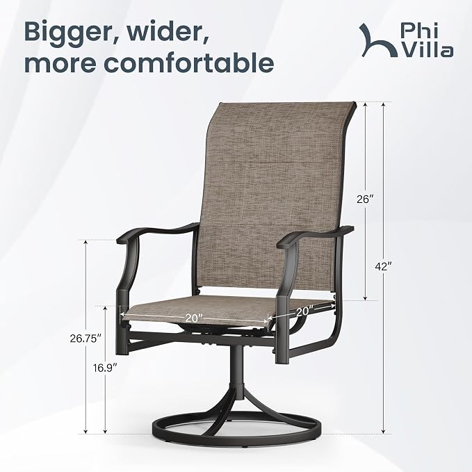 PHI VILLA Swivel Patio Chair Set of 2, 42" High Back Outdoor Chairs with Padded Fabric & E-Coating Frame, All Weather-Resistant for Deck Lawn Garden - Image 8