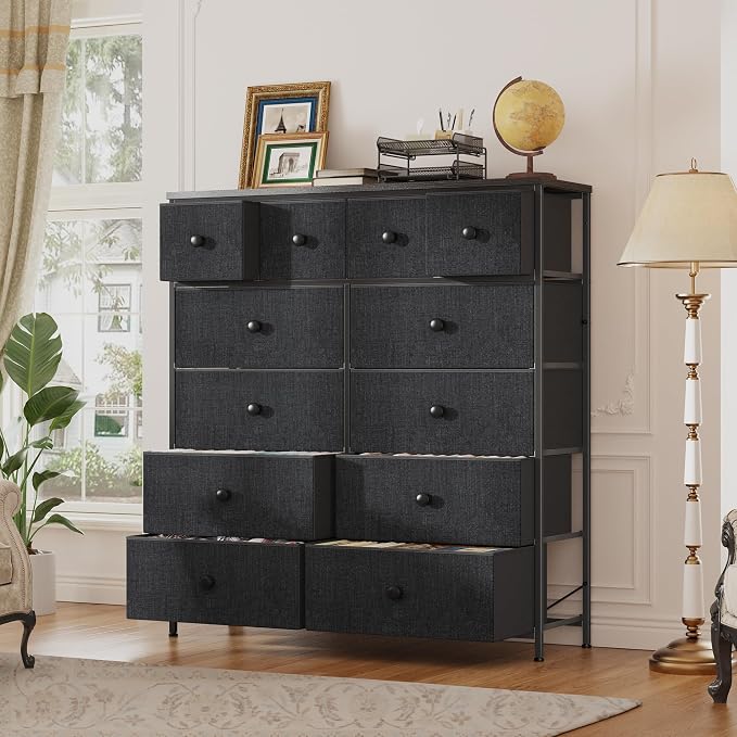 Romorgniz Dresser for Bedroom Tall Dresser with 12 Drawers Fabric Dressers & Chests of Drawers, Bedroom Dresser with Metal Frame, Wood Top, Entryway Living Room Closet, Dark Grey - Image 2