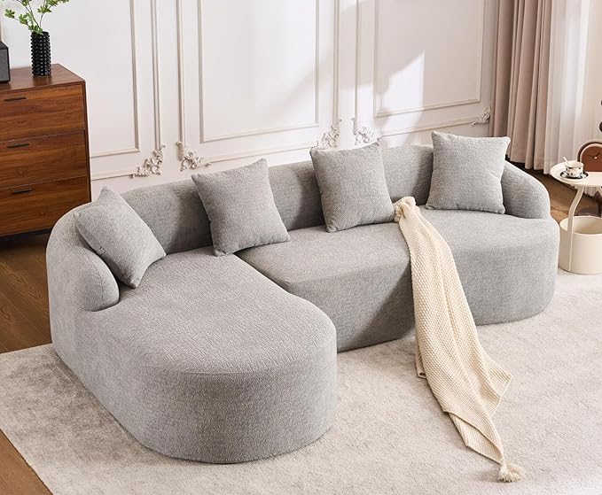 KEIKI L-Shaped Chenille Modular Sectional Couches with Chaise Lounge & 4 Pillows, 3 Seater Oversized Upholstered Luxury Plush Cloud Sofa for Living Room Apartment, Full Sponge Compression