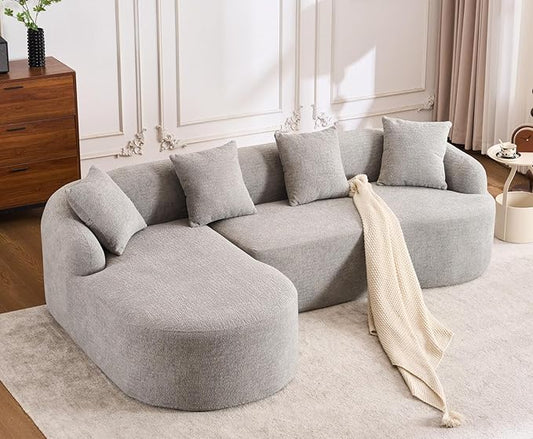 KEIKI L-Shaped Chenille Modular Sectional Couches with Chaise Lounge & 4 Pillows, 3 Seater Oversized Upholstered Luxury Plush Cloud Sofa for Living Room Apartment, Full Sponge Compression