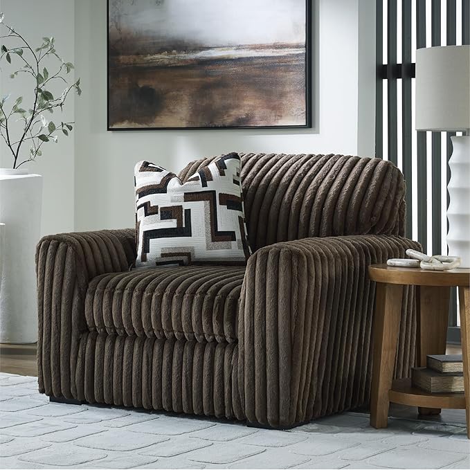 Signature Design by Ashley Midnight-Madness Modern Upholstered Oversized Chair with Reversible Cushions, Dark Brown
