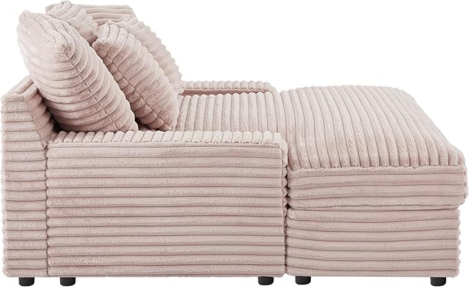 63.77" Oversized Chaise Lounge Sofa Cozy Cloud Couch, Modern Fluffy Corduroy Upholstered Sleeper Love Seat Daybed Sofabed with 5 Throw Pillows and Wide Armrest for Living Room Apartment