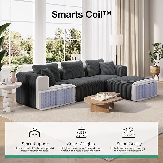 Novilla Modular Sectional Sofa, Modern Cloud Sectional Couch with Smarts Coil® Support, Upholstered Boneless Couch for Living Room Apartments Bedroom, No Assembly Required, Dark Gray (Ottoman)
