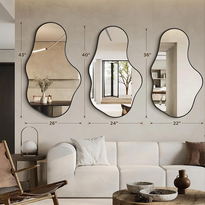Dorlicecass Irregular Wall Mirror - Wall Mirrors Decorative 22"x 36" Asymmetrical Abstract Mirror Aviation Aluminum Alloy Frame Unique for Bathroom, Bedroom, Living Room, Cloakroom, Entryway Black - Image 6