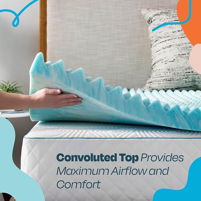 Linenspa 2 Inch Gel Memory Foam Mattress Topper – Egg Crate Style, Reversible for two feels – Promotes Airflow & Relieves Pressure Points – Twin XL