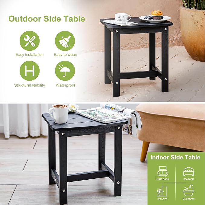Y&M Outdoor Side Table, HIPS Adirondack Small Single Table, Waterproof Square Outside Table, Balcony Modern End Tables for Patio, Pool, Beach, Porch, Deck, Indoor or Outdoor Use (Black, 2 Pack) - Image 6