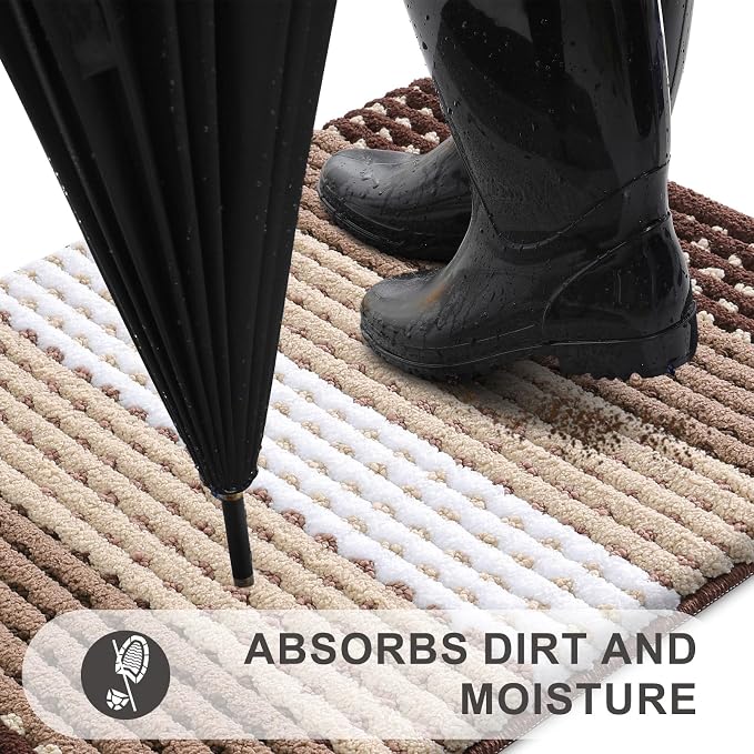 Kitinjoy Indoor Outdoor Door Mat, 71x24 Non-Slip Absorbent Dirt Trapper, Low-Profile Washable Inside Entrance Front Floor Mat, Sturdy Soft Entry Dotted Ombre Doormats for Entryway, Brown - Image 2